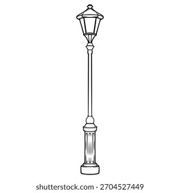 vector line art hand drawn illustration of a vintage street lamp