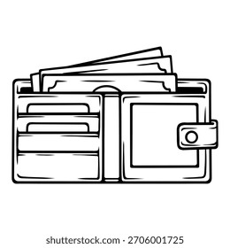 Vector línea arte dibujado a mano ilustración de una cartera