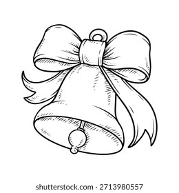Ilustración dibujada a mano del arte de la línea del Vector de las campanas de Navidad