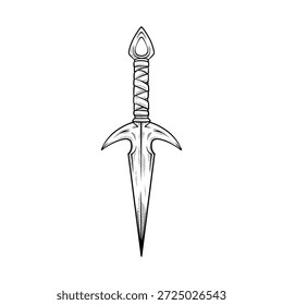 Ilustración dibujada a mano del arte de la línea del Vector de un cuchillo de Kunai