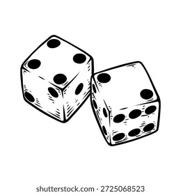 vector line art hand drawn illustration of a two dice