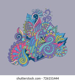 Vector line art hand drawn doodle. Decorative elements pattern