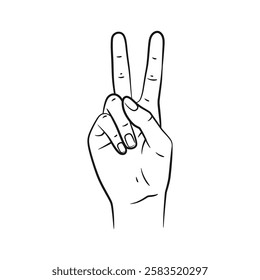 Vector line art hand gestures showing numbers 2. Ideal for educational, counting, or creative projects. Clean design, isolated on white.