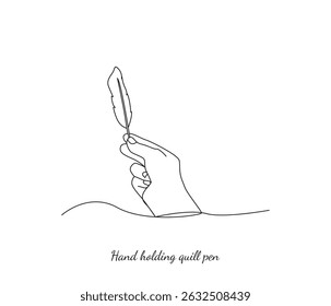 vector line art of hand holding a quill pen