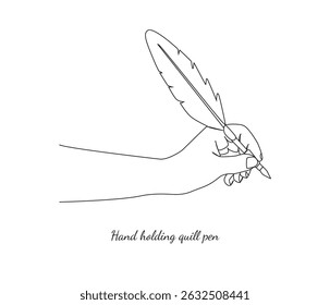 vector line art of hand holding a quill pen