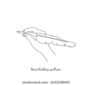 vector line art of hand holding a quill pen