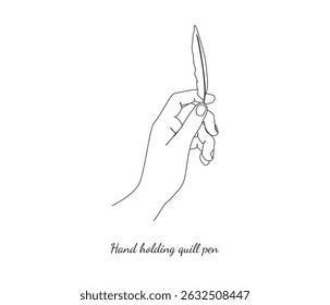 vector line art of hand holding a quill pen