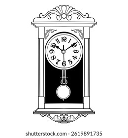 ilustração de desenho de mão de arte de linha de vetor do relógio de parede vintage