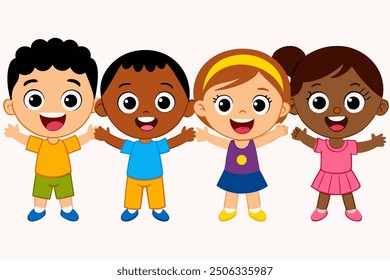 Vector Line Art of Happy Kids Cartoon Collection Vector Illustration, Logo Icon, and Clipart