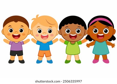 Vector Line Art of Happy Kids Cartoon Collection Vector Illustration, Logo Icon, and Clipart