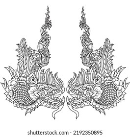 the vector line art of head asian dragon 