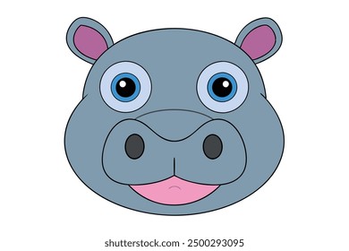 Vector Line Art of Hippo Faces on White Background Vector Illustration, Logo Icon, Clipart