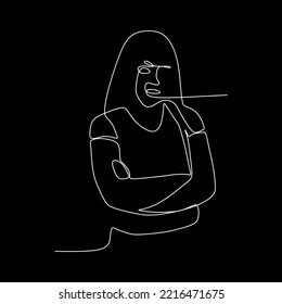 línea vectorial mantener a una mujer hermosa posando