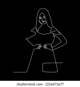 vector line art hold beautiful woman posing