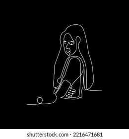 vector line art hold beautiful woman posing