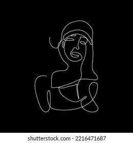 vector line art hold beautiful woman posing