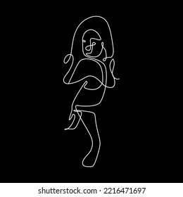 vector line art hold beautiful woman posing