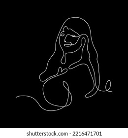 vector line art hold beautiful woman posing