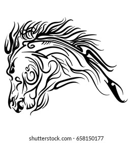 Vector line art horse head tattoo sketch isolated on white background