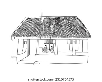 casa de arte de línea vectorial en fondo limpio