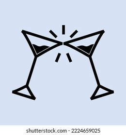 Icono de arte de la línea del vector de "vítores" mostrando dos lentes suavemente bombeados entre sí