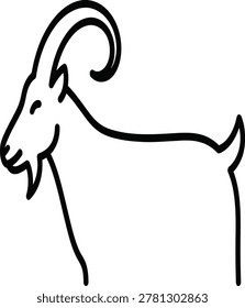 Vector line art icon of a goat with horns animal icon line drawing flat design outline illustration farm animal cloven hoof livestock