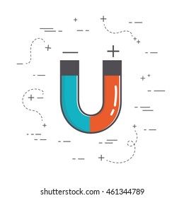 Vector line art icon - magnet. Science and educational background. Isolated shape on white background