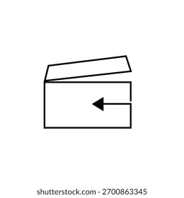 Un ícono de arte de línea de Vector es un sobre abierto con una flecha Horizontal que apunta hacia adentro.