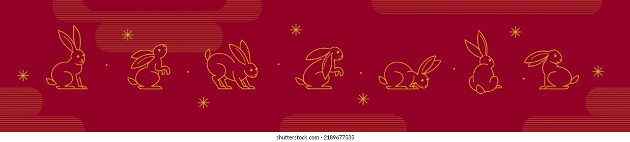 Vector line art icon rabbits. Icons, symbols, logo design element, illustration of stylized cute bunny. Symbol of 2023 in the Chinese Lunar calendar. For Easter cards, Mid Autumn Festival greetings.