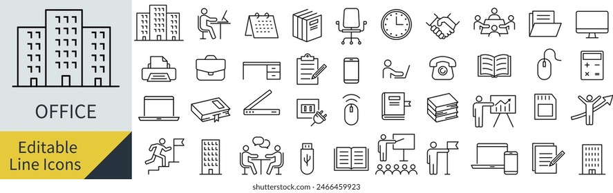 Vector Line Art Icon Set for Office