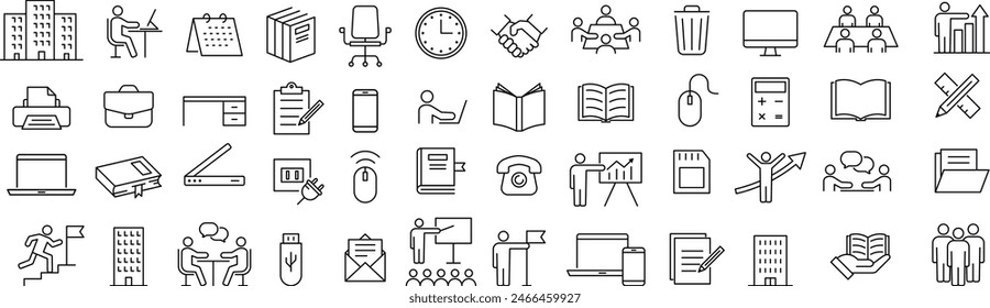 Vector Line Art Icon Set for Office
