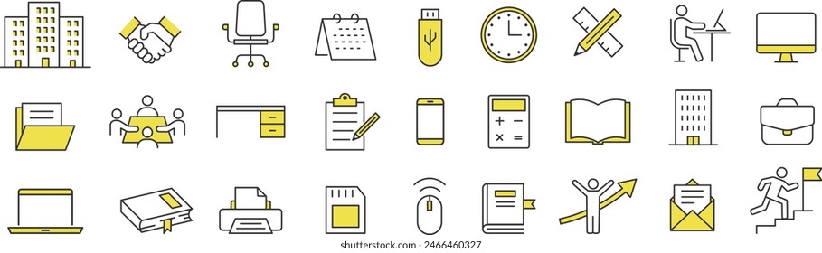 Vector Line Art Icon Set for Office