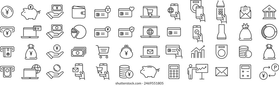 
Vector Line Art Icon Set for Money and Payments