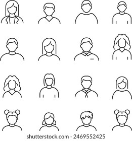 Vector Line Art Icon Set for Male and Female Avatars