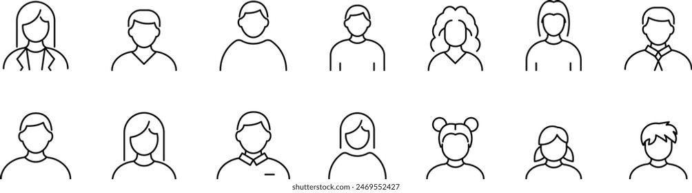 Vector Line Art Icon Set for Male and Female Avatars