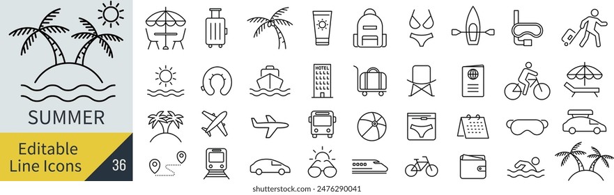 Vector Line Art Icon Set for Vacations