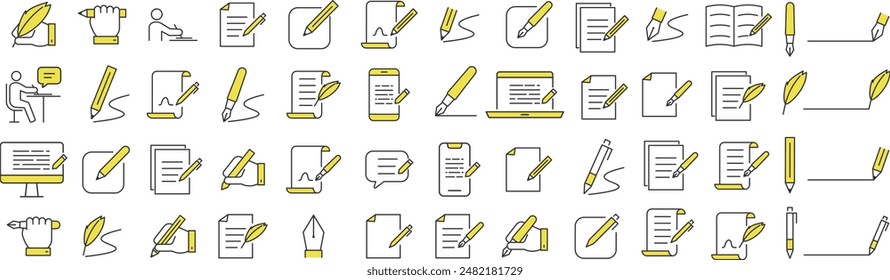 Vector Line Art Icon Set for Writing