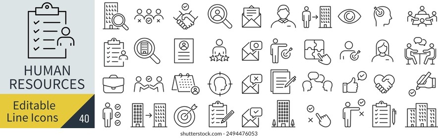 Vector Line Art Icon Set for Human Resources