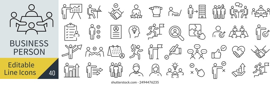 Conjunto de iconos de arte de línea de Vector para hombre de negocios