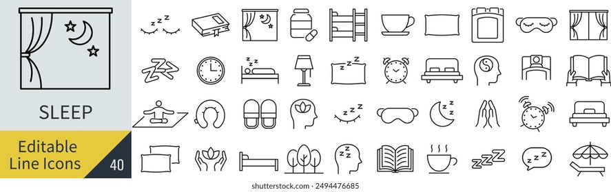 Vector Line Art Icon Set for Sleep