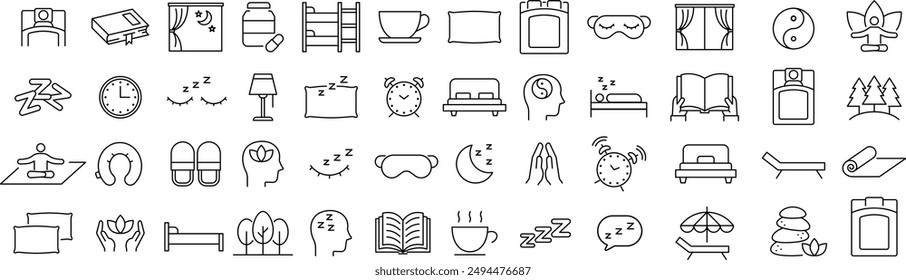 Vector Line Art Icon Set for Sleep