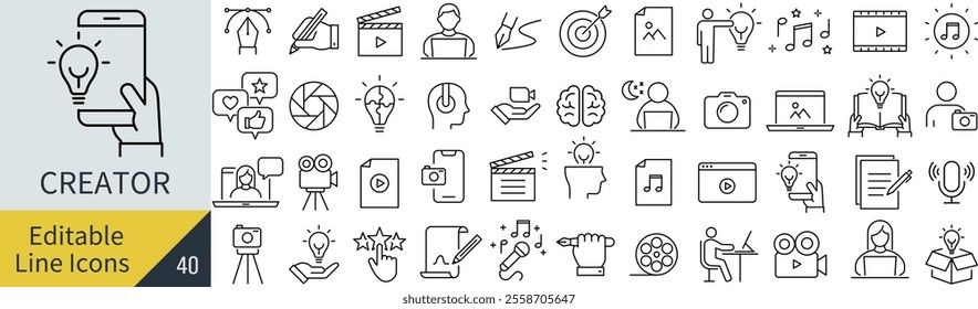 
Vector Line Art Icon Set of Monochrome Creators