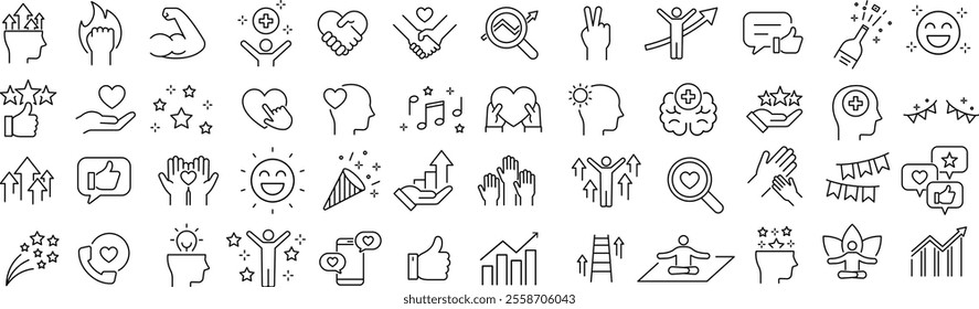 
Vector Line Art Icon Set of Monochrome Positivity