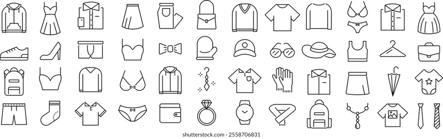 
Vector Line Art Icon Set of Monochrome Apparel