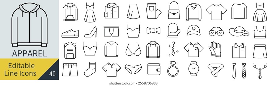 
Vector Line Art Icon Set of Monochrome Apparel