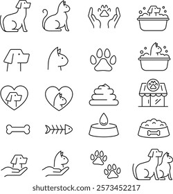 Vector Line Art Icon Set on Dogs and Cats