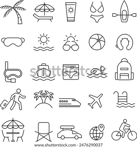 Vector Line Art Icon Set for Vacations