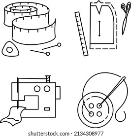 Juego de iconos de arte de línea de vectores, costura y costura 