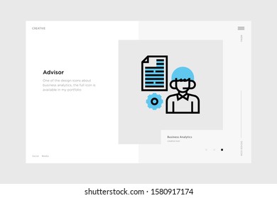 vector line art illustration advisor icon wrapped with a website landing page template. soft and smooth color design. can be used as a percentage. made for business management icons