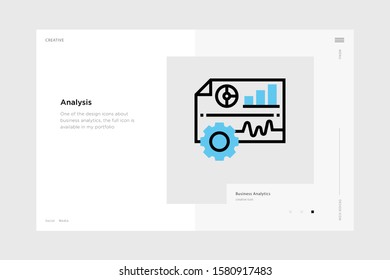 vector line art illustration analysis icon wrapped with a website landing page template. soft and smooth color design. can be used as a percentage. made for business management icons